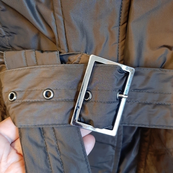 Geox Respira Women's 8 Bronze Jacket Shimmery Quilted Belted Coat Brown Italy - Picture 5 of 15